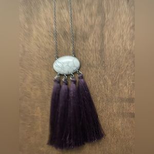 Extra Long, stainless steel chained, purple and white necklace